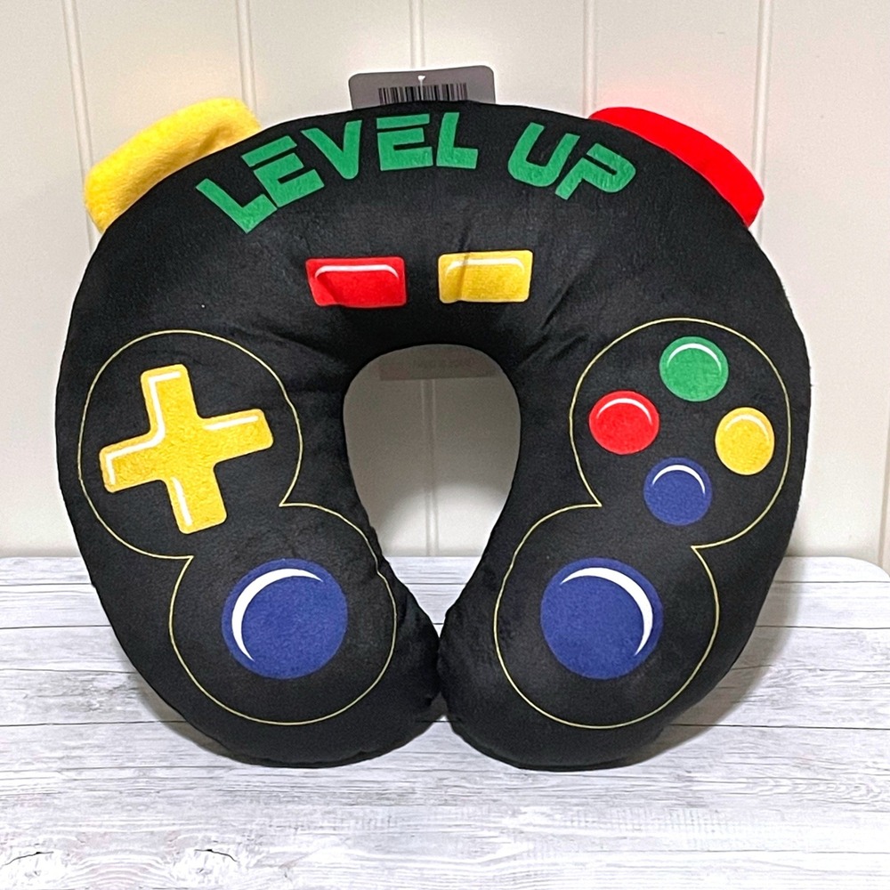 Home Collection Level Up Video Game Controller Travel Neck Pillow Black Plush